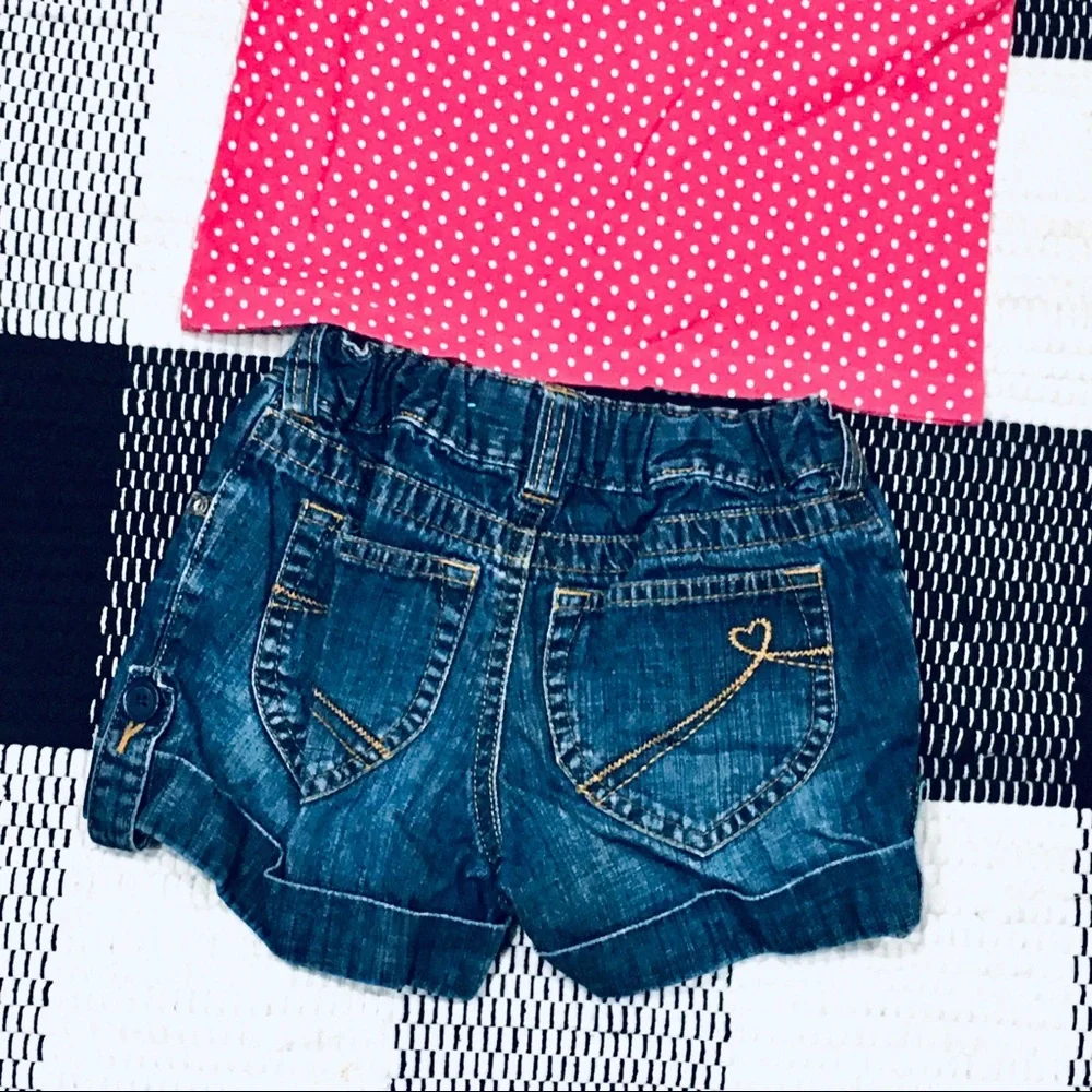 Pink polka dot shirt tee and denim shorts set outfit - girl school - 6 -… - Picture 4 of 5